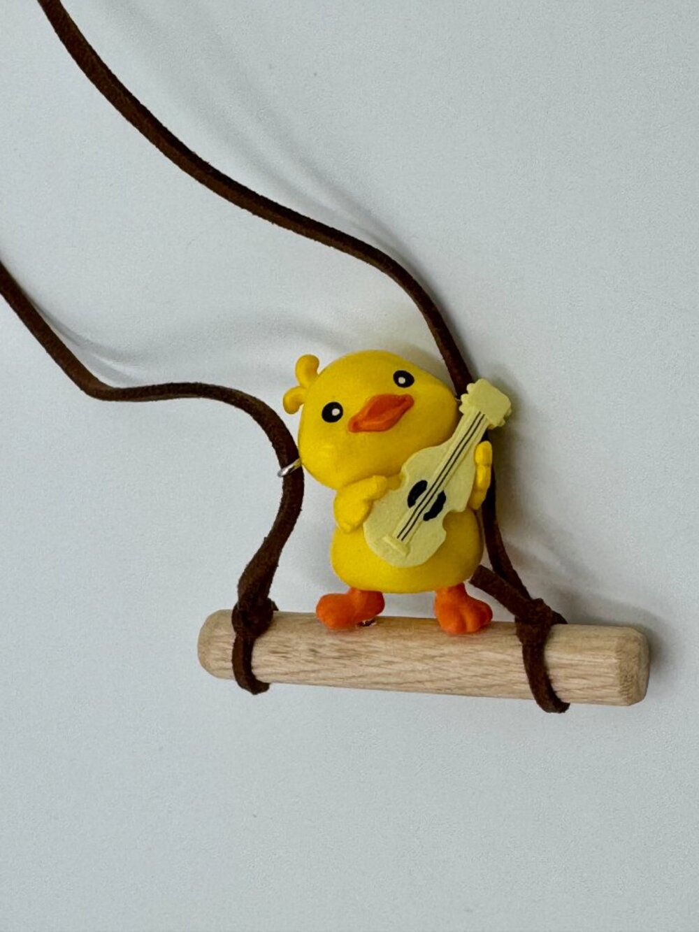 Yellow Duck On Wood Swing With Guitar - Car Accessory, Toy